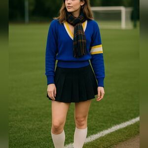 Vtg 60 Dehen Varsity Sweater M Romanticized Sports Blue Gold USA Preppy Blokecor